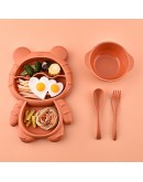 Комплект детски прибори за хранене, с анимационен тигър, тава за храна, купа за супа, вилица и лъжица